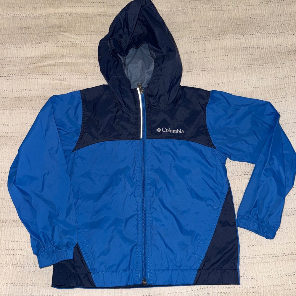 Columbia Boys Windbreaker Jacket Blue Hooded Full Zip XXS 4/5 Lightweight Coat